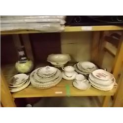 SHELF LOT ASSORTED CHINA PLATES AND MORE