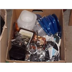 BOX - ASSORTED CUTLERY, ELECTRIC CAN OPENER TUPPERWARE ETC