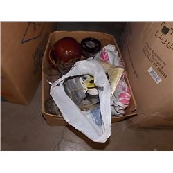 ASSORTED LOT - CUPS - WINE GLASSES - LINEN ETC