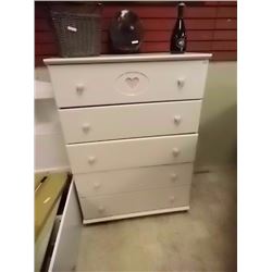 DRESSER - WHITE - 5 DRAWER - PINK HEART HANDLES