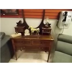 MAHOGANY ART NEUVEAU DRESSER WITH SATIN RIBBON EDGING AND INLAID TOP - NEEDS MIRROR