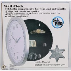 NEW BLACK WALL CLOCK SAFE W/ HIDDEN COMPARTMENT