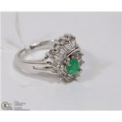 #71 GREEN EMERALD & CZ  GEMSTONE RING