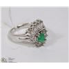 Image 1 : #71 GREEN EMERALD & CZ  GEMSTONE RING