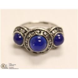 STAINLESS STEEL DESIGN BLUE GLASS CRYSTAL RING