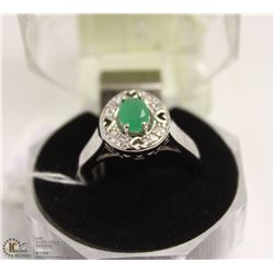 #74 GREEN EMERALD & CZ  GEMSTONE RING