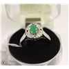 Image 1 : #74 GREEN EMERALD & CZ  GEMSTONE RING