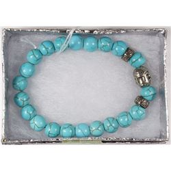 #123 BLUE TURQUOISE BEAD BRACELET 7"
