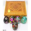 Image 1 : HAND CARVED UKRAINIAN BOX WITH 5 EGGS (PYSANKI)