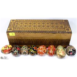 HAND CARVED UKRAINIAN BOX WITH 8 EGGS (PYSANKI)