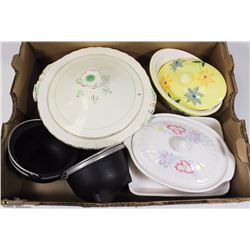FLAT OF VARIOUS LIDDED CASSEROLES
