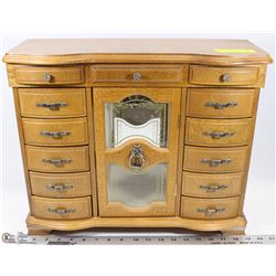 VINTAGE OAK JEWELLERY CABINET WITH 10