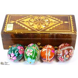 HAND CARVED UKRAINIAN BOX WITH 4 EGGS (PYSANKI)