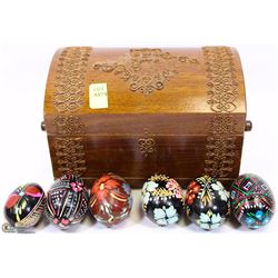UKRAINIAN WOOD BOX WITH 6 EGGS (PYSANKI)