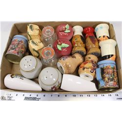 FLAT OF VINTAGE SALT AND PEPPER SHAKERS