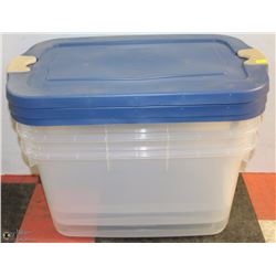 3 ROUGHNECK BY RUBBERMAID PLASTIC BINS