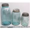 Image 1 : THREE ANTIQUE BALL MASON JARS - BLUE GLASS