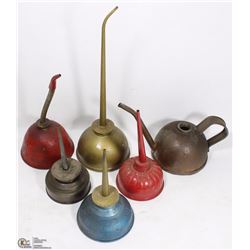 SIX ANTIQUE OIL CANS/DISPENSERS