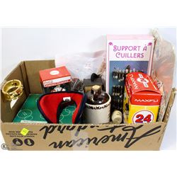 FLAT OF ASSORTED COLLECTIBLES INCL NEW POOL BALL