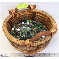 BASKET WITH VINTAGE MARBLES