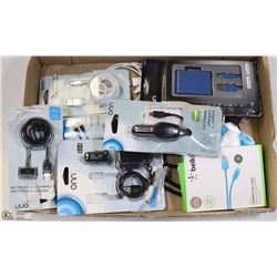 FLAT OF VARIOUS USB CABLES, CAR CHARGERS AND MORE