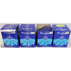 4 GE 100 WATT FLOODLIGHTS, BLUE IN COLOR