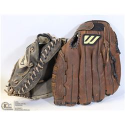A BOX W/ RH COOPER GLOVE & LH MIZUNO BASEBALL