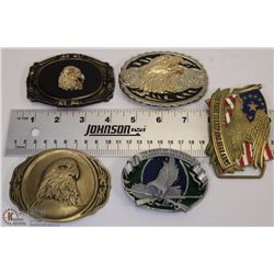 LOT OF 5 BELT BUCKLES – EAGLE MOTIF