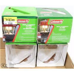 FLAT OF 4 NEW COLEMAN REPLACEMENT GLOBES, FITS