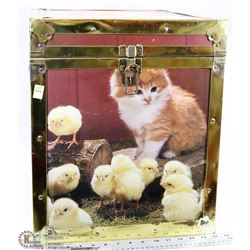 ANTIQUE WOOD CHESS WITH BRASS CORNERS