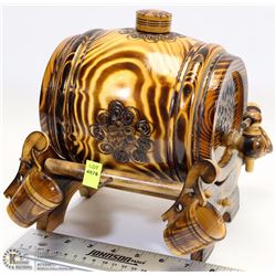UKRAINIAN HAND CARVED WHISKEY BARREL ON STAND WITH