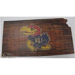 KANSAS JAYHAWK STATE SHAPE SIGN