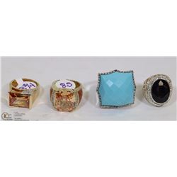 LOT OF 4 RINGS INCL GOLD  PLATED WITH CHAMPAGNE