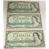 Image 1 : LOT OF THREE 1954 CANADIAN $1.00 BILLS