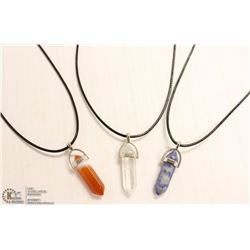 LOT OF 3 SEMI PRECIOUS STONE PENDANTS WITH