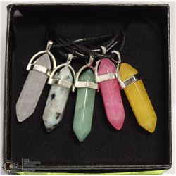 LOT OF 5 SEMI-PRECIOUS STONE PENDANTS W/ 18"