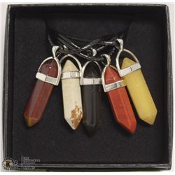 LOT OF 5 SEMI-PRECIOUS STONE PENDANTS W/ 18"
