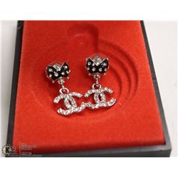 REPLICA CHANEL CUBIC ZIRCONIA EARRINGS, BLACK