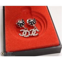 REPLICA CHANEL CUBIC ZIRCONIA EARRINGS, BLACK