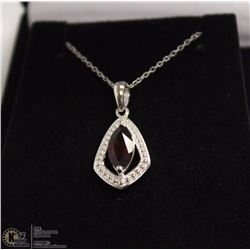 #7 GENUINE GARNET PENDANT,CZ & NECKLACE