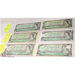 LOT OF 6 1967 CANADIAN $1 BILLS