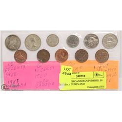 CARD WITH CANADIAN PENNIES. 10 CENTS, 5 CENTS AND