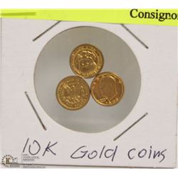 LOT OF 3 US MINI 10K GOLD COINS