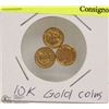 Image 1 : LOT OF 3 US MINI 10K GOLD COINS