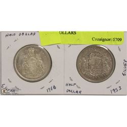 1953 AND 1966 CANADIAN SILVER HALF DOLLARS