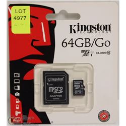 NEW KINGSTON 64GB MICRO SD CARD WITH ADAPTOR