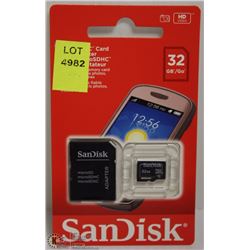 NEW SANDISK 32GB MICRO SD CARD WITH ADAPTOR