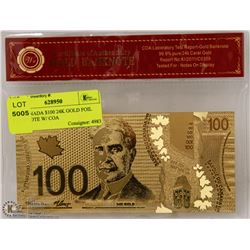 CANADA $100 24K GOLD FOIL BANKNOTE W/ COA