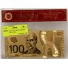 Image 1 : CANADA $100 24K GOLD FOIL BANKNOTE W/ COA