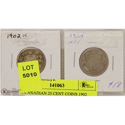 2 CANADIAN 25 CENT COINS 1902 AND 1904
